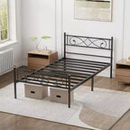 Twin Size Metal Platform Bed Frame with Fist Design Headboard & Footboard, Under Bed Storage, Noise-Free, Easy Assembly, No Box Spring Needed, Black