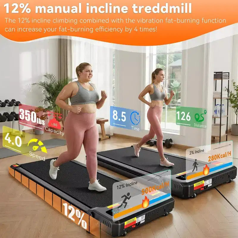KRISRATE 6-in-1 3.5HP Walking Pad Treadmill with Vibration Plate and 12%/15% Incline, Under Desk Folding Treadmill for Home, Office