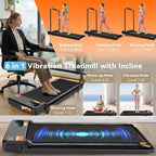KRISRATE 6-in-1 3.5HP Walking Pad Treadmill with Vibration Plate and 12%/15% Incline, Under Desk Folding Treadmill for Home, Office