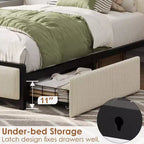 Twin XL Size Bed Frame with Storage Headboard, Corduroy Upholstered, 2 Storage Drawers & Charging Station, No Box Spring Needed, Noise-Free
