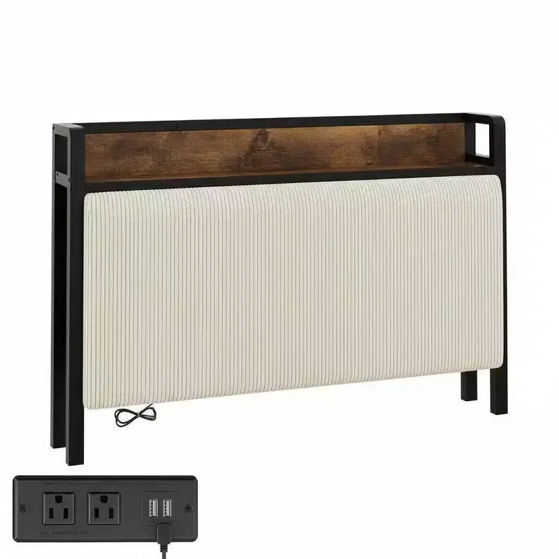 Twin XL Size Bed Frame with Storage Headboard, Corduroy Upholstered, 2 Storage Drawers & Charging Station, No Box Spring Needed, Noise-Free