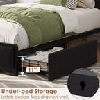Twin XL Size Bed Frame with Storage Headboard, Corduroy Upholstered, 2 Storage Drawers & Charging Station, No Box Spring Needed, Noise-Free