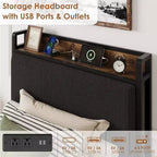 Twin XL Size Bed Frame with Storage Headboard, Corduroy Upholstered, 2 Storage Drawers & Charging Station, No Box Spring Needed, Noise-Free