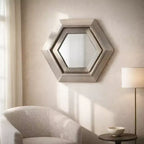 Modern Metal Hexagon Wall Mirror for Bedroom and Living Room Decor - Accent Mirrors for Wall, Hallway, Entryway or Bathroom - 20, Silver & Metallic