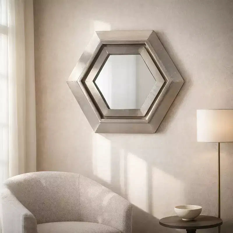 Modern Metal Hexagon Wall Mirror for Bedroom and Living Room Decor - Accent Mirrors for Wall, Hallway, Entryway or Bathroom - 20, Silver & Metallic