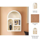 Arched Wall Mounted Storage Organizer with Multi-Tier Hanging Shelves - Glam Wood Design with Curved Silhouette for Small Spaces - 24, White