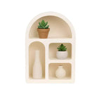 Arched Wall Mounted Storage Organizer with Multi-Tier Hanging Shelves - Glam Wood Design with Curved Silhouette for Small Spaces - 24, White