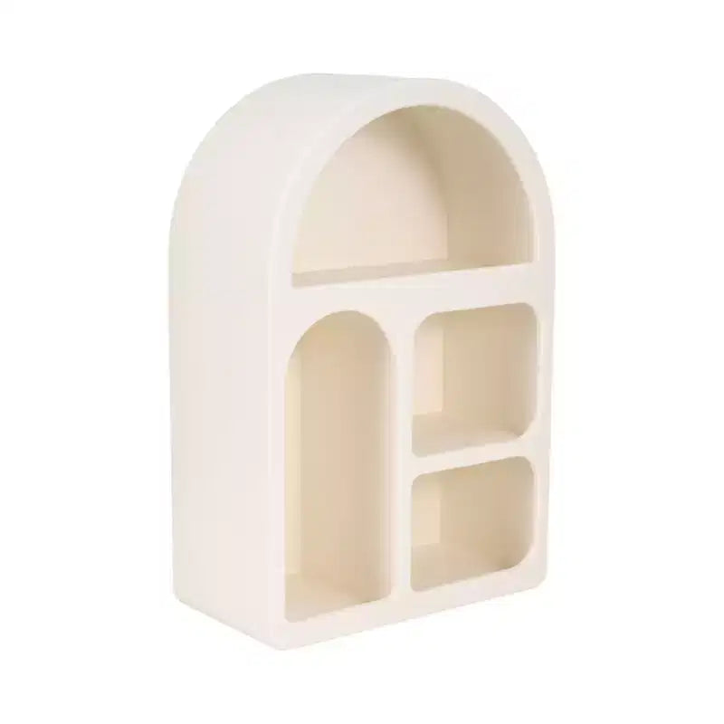 Arched Wall Mounted Storage Organizer with Multi-Tier Hanging Shelves - Glam Wood Design with Curved Silhouette for Small Spaces - 24, White