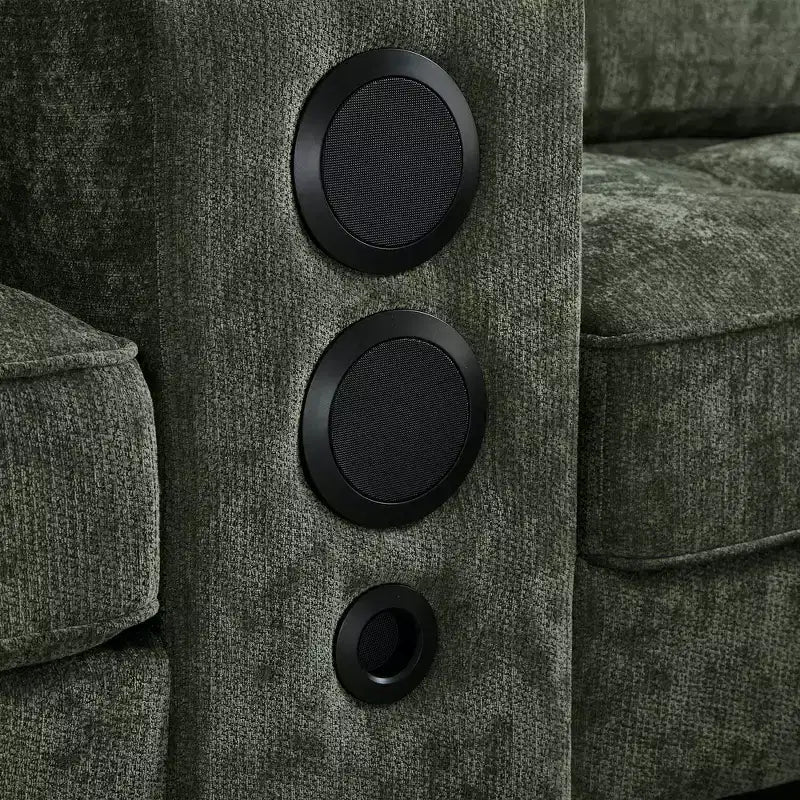 Whisen 126 Sectional Sofa with Center Console, Cup Holders, U-shaped Sectional, Built-in Bluetooth Speakers, and 2 Storage Ottomans for Living Room