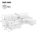 Whisen 126 Sectional Sofa with Center Console, Cup Holders, U-shaped Sectional, Built-in Bluetooth Speakers, and 2 Storage Ottomans for Living Room