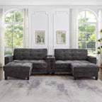 Whisen 126 Sectional Sofa with Center Console, Cup Holders, U-shaped Sectional, Built-in Bluetooth Speakers, and 2 Storage Ottomans for Living Room