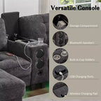 Whisen 126 Sectional Sofa with Center Console, Cup Holders, U-shaped Sectional, Built-in Bluetooth Speakers, and 2 Storage Ottomans for Living Room