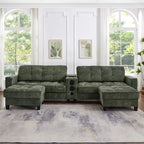 Whisen 126 Sectional Sofa with Center Console, Cup Holders, U-shaped Sectional, Built-in Bluetooth Speakers, and 2 Storage Ottomans for Living Room