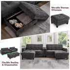 Whisen 126 Sectional Sofa with Center Console, Cup Holders, U-shaped Sectional, Built-in Bluetooth Speakers, and 2 Storage Ottomans for Living Room