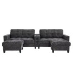 Whisen 126 Sectional Sofa with Center Console, Cup Holders, U-shaped Sectional, Built-in Bluetooth Speakers, and 2 Storage Ottomans for Living Room