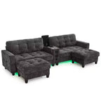 Whisen 126 Sectional Sofa with Center Console, Cup Holders, U-shaped Sectional, Built-in Bluetooth Speakers, and 2 Storage Ottomans for Living Room