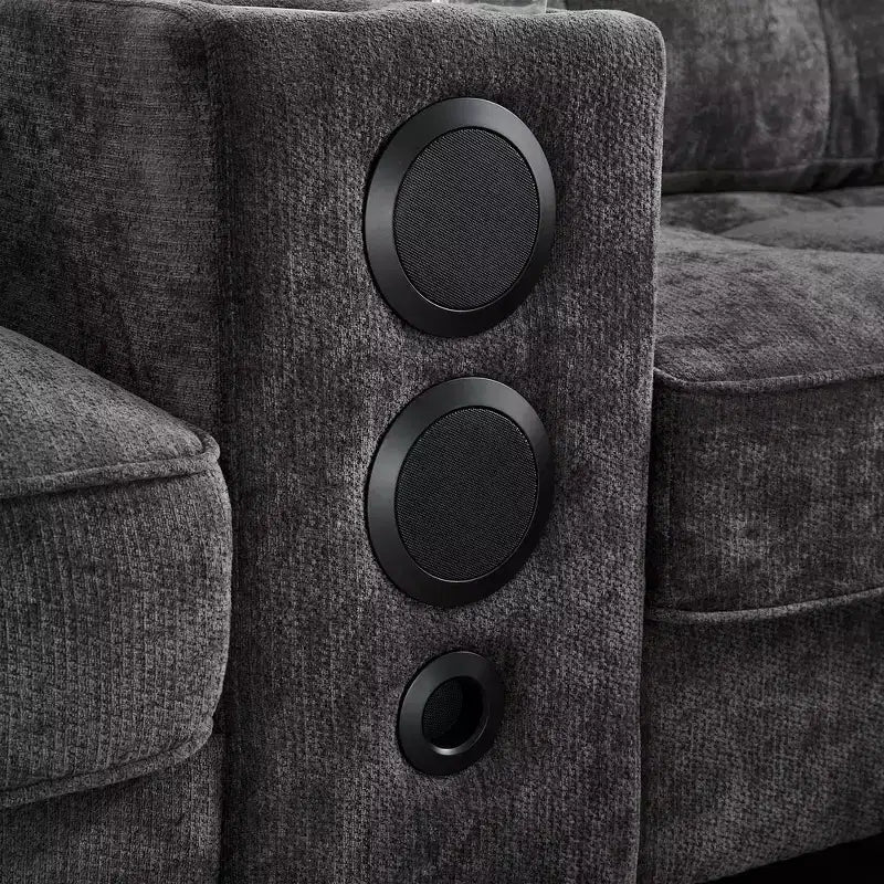 Whisen 126 Sectional Sofa with Center Console, Cup Holders, U-shaped Sectional, Built-in Bluetooth Speakers, and 2 Storage Ottomans for Living Room