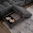Whisen 126 Sectional Sofa with Center Console, Cup Holders, U-shaped Sectional, Built-in Bluetooth Speakers, and 2 Storage Ottomans for Living Room