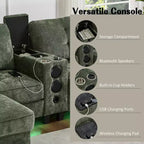 Whisen 126 Sectional Sofa with Center Console, Cup Holders, U-shaped Sectional, Built-in Bluetooth Speakers, and 2 Storage Ottomans for Living Room