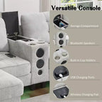 Whisen 126 Sectional Sofa with Center Console, Cup Holders, U-shaped Sectional, Built-in Bluetooth Speakers, and 2 Storage Ottomans for Living Room