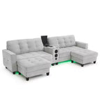 Whisen 126 Sectional Sofa with Center Console, Cup Holders, U-shaped Sectional, Built-in Bluetooth Speakers, and 2 Storage Ottomans for Living Room