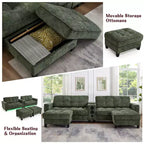 Whisen 126 Sectional Sofa with Center Console, Cup Holders, U-shaped Sectional, Built-in Bluetooth Speakers, and 2 Storage Ottomans for Living Room
