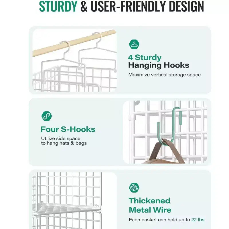 Home Collection 4-Tier Metal Hanging Closet Organizer with Hooks