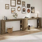 63 Natural Farmhouse Console Table with Storage, Long Narrow Sofa Table for Entryway, Behind Couch