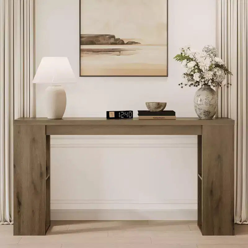 63 Natural Farmhouse Console Table with Storage, Long Narrow Sofa Table for Entryway, Behind Couch