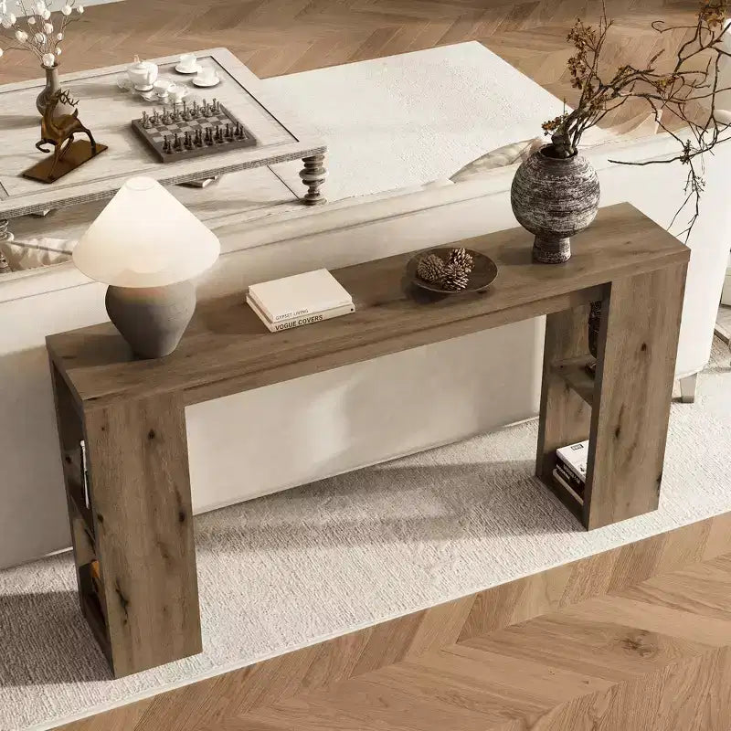 63 Natural Farmhouse Console Table with Storage, Long Narrow Sofa Table for Entryway, Behind Couch