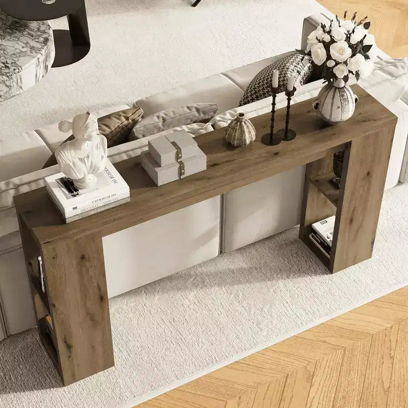 63 Natural Farmhouse Console Table with Storage, Long Narrow Sofa Table for Entryway, Behind Couch