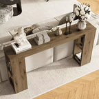 63 Natural Farmhouse Console Table with Storage, Long Narrow Sofa Table for Entryway, Behind Couch