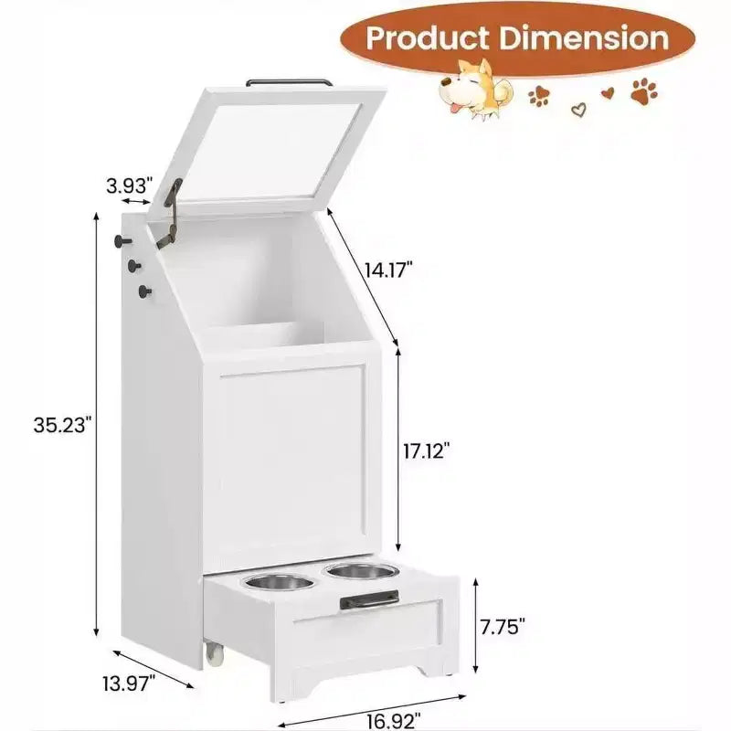 Integrated Elevated Dog Feeding Station, Collapsible Top Dog Food Container, Modern Dining Table Pet Furniture, for Kitchen, Dining Room