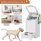Integrated Elevated Dog Feeding Station, Collapsible Top Dog Food Container, Modern Dining Table Pet Furniture, for Kitchen, Dining Room