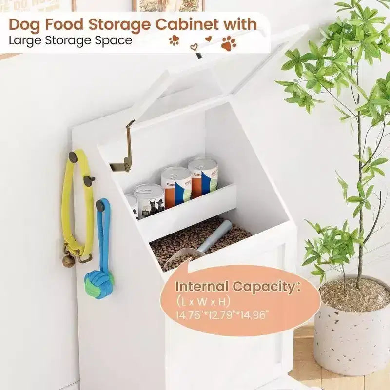 Integrated Elevated Dog Feeding Station, Collapsible Top Dog Food Container, Modern Dining Table Pet Furniture, for Kitchen, Dining Room