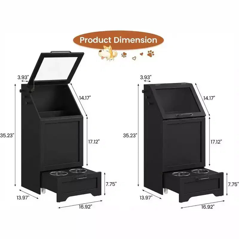 Integrated Elevated Dog Feeding Station, Collapsible Top Dog Food Container, Modern Dining Table Pet Furniture, for Kitchen, Dining Room