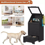 Integrated Elevated Dog Feeding Station, Collapsible Top Dog Food Container, Modern Dining Table Pet Furniture, for Kitchen, Dining Room