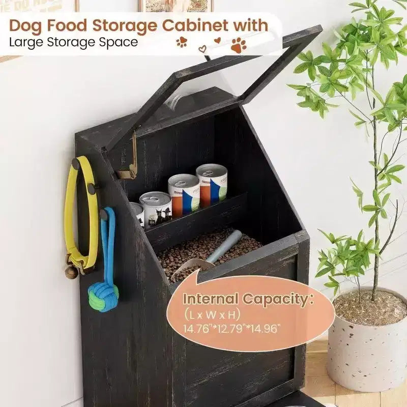 Integrated Elevated Dog Feeding Station, Collapsible Top Dog Food Container, Modern Dining Table Pet Furniture, for Kitchen, Dining Room