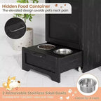Integrated Elevated Dog Feeding Station, Collapsible Top Dog Food Container, Modern Dining Table Pet Furniture, for Kitchen, Dining Room