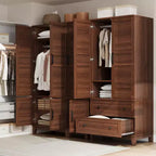 Wooden Wardrobe Closet, 2 Drawers, Adjustable Shelves, Sturdy Clothes Organizer, for Bedroom