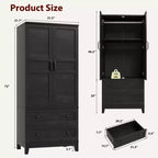 Wooden Wardrobe Closet, 2 Drawers, Adjustable Shelves, Sturdy Clothes Organizer, for Bedroom