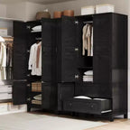 Wooden Wardrobe Closet, 2 Drawers, Adjustable Shelves, Sturdy Clothes Organizer, for Bedroom