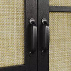 59 Black Rattan Buffet Cabinet with 4 Doors, Boho Sideboard with Adjustable Shelves, Wood Accent for Dining Living Room