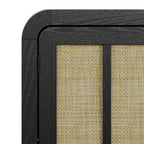 59 Black Rattan Buffet Cabinet with 4 Doors, Boho Sideboard with Adjustable Shelves, Wood Accent for Dining Living Room