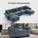 Captiva Designs Upholstered Indoor Sofa with Ottoman, Solid Wood Frame, Pocket Spring Seat & Throw Pillows