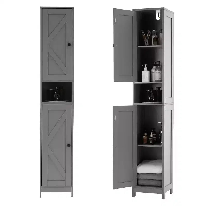 Modern Bathroom Furniture Set, 2 Barn Doors, 1 Drawer, Adjustable Shelves, for Bathroom, Kitchen, Entryway, Living Room