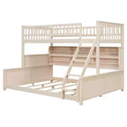 Luxystar Twin XL Over Queen Low Bunk Bed With Built In Lighted Shelves and Pegboard