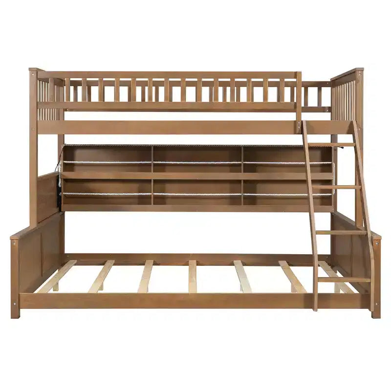 Luxystar Twin XL Over Queen Low Bunk Bed With Built In Lighted Shelves and Pegboard