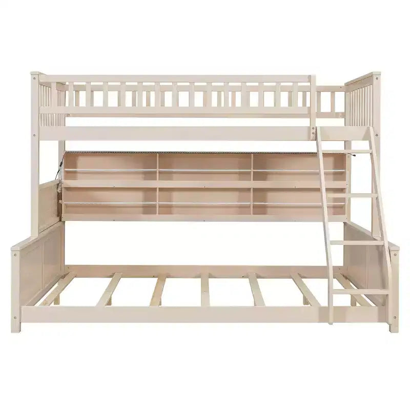 Luxystar Twin XL Over Queen Low Bunk Bed With Built In Lighted Shelves and Pegboard