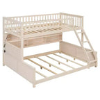Luxystar Twin XL Over Queen Low Bunk Bed With Built In Lighted Shelves and Pegboard